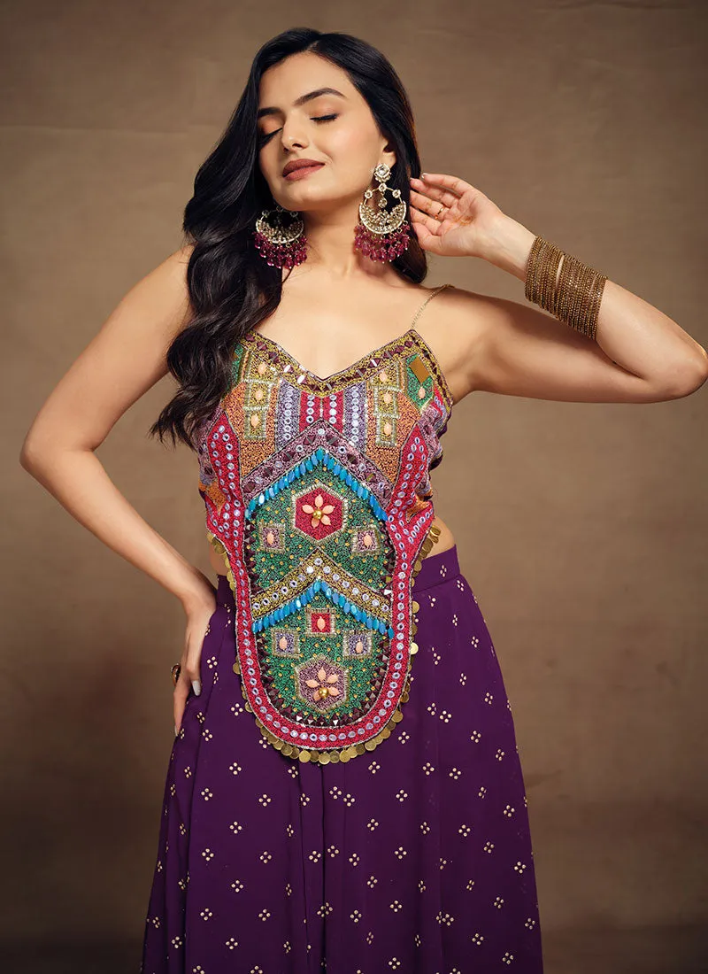 Purple Multi Embroidery Traditional Co-Ord Set