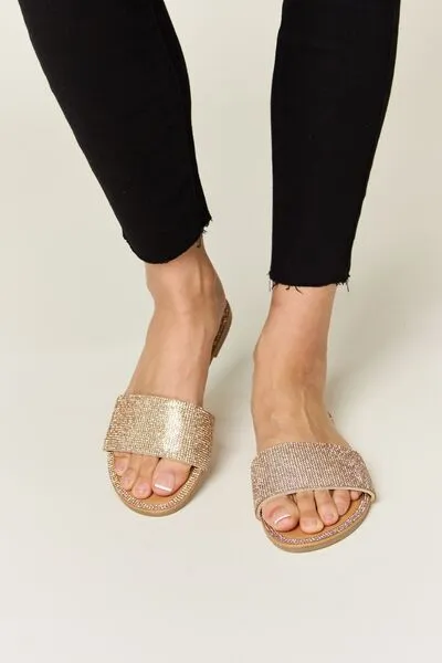 Rhinestone Open Toe Flat Sandals