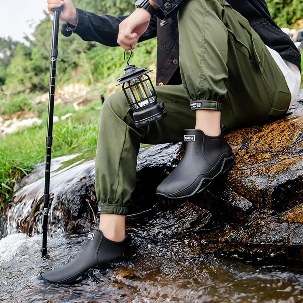 Rojeam Womens Mens Rain Boots Waterproof Rubber Chelsea Shoes Outdoor Walking Water Shoes Ankle Boots