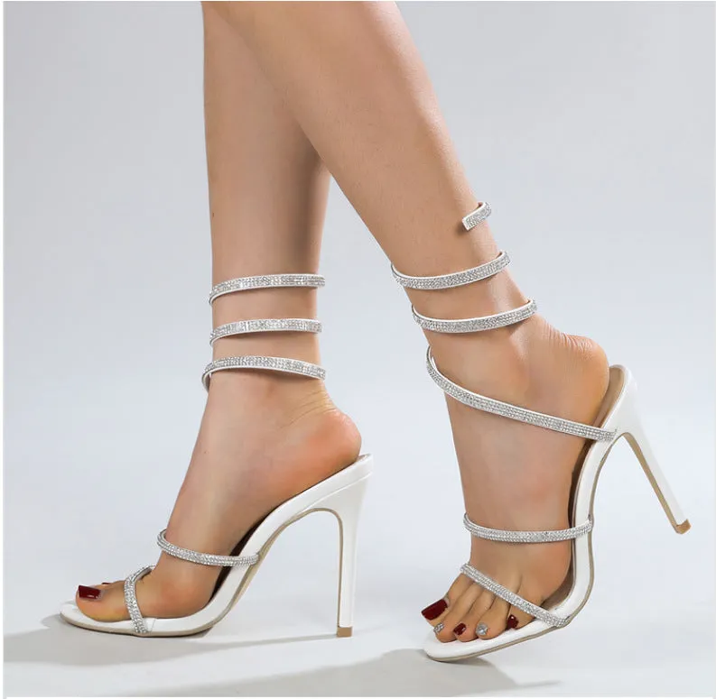 Serpentine Wraparound Stiletto Wedding Rhinestones Sandals