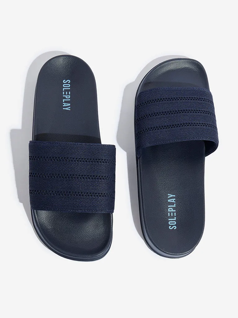 SOLEPLAY Navy Perforated Striped Slides