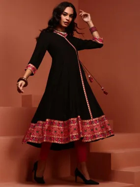 Solid Black A-line Kalidar Kurta