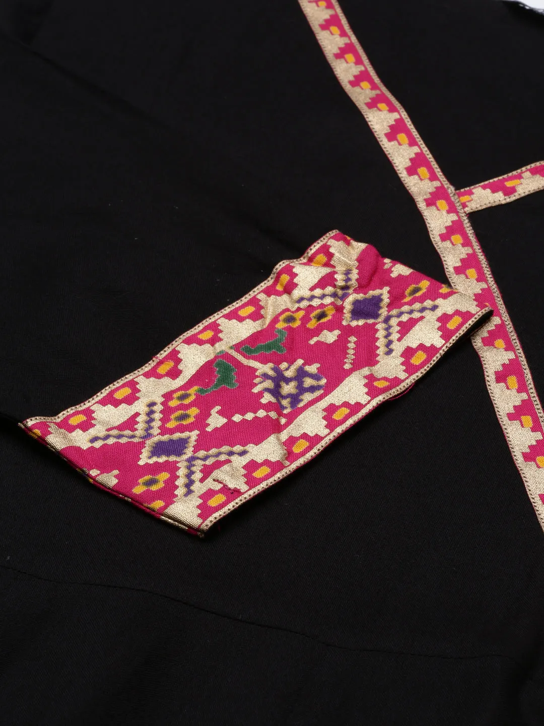 Solid Black A-line Kalidar Kurta