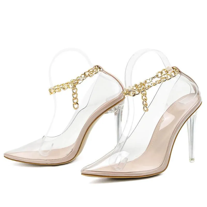 Summer Pvc Chain Pointed Toe High Heel Sandals