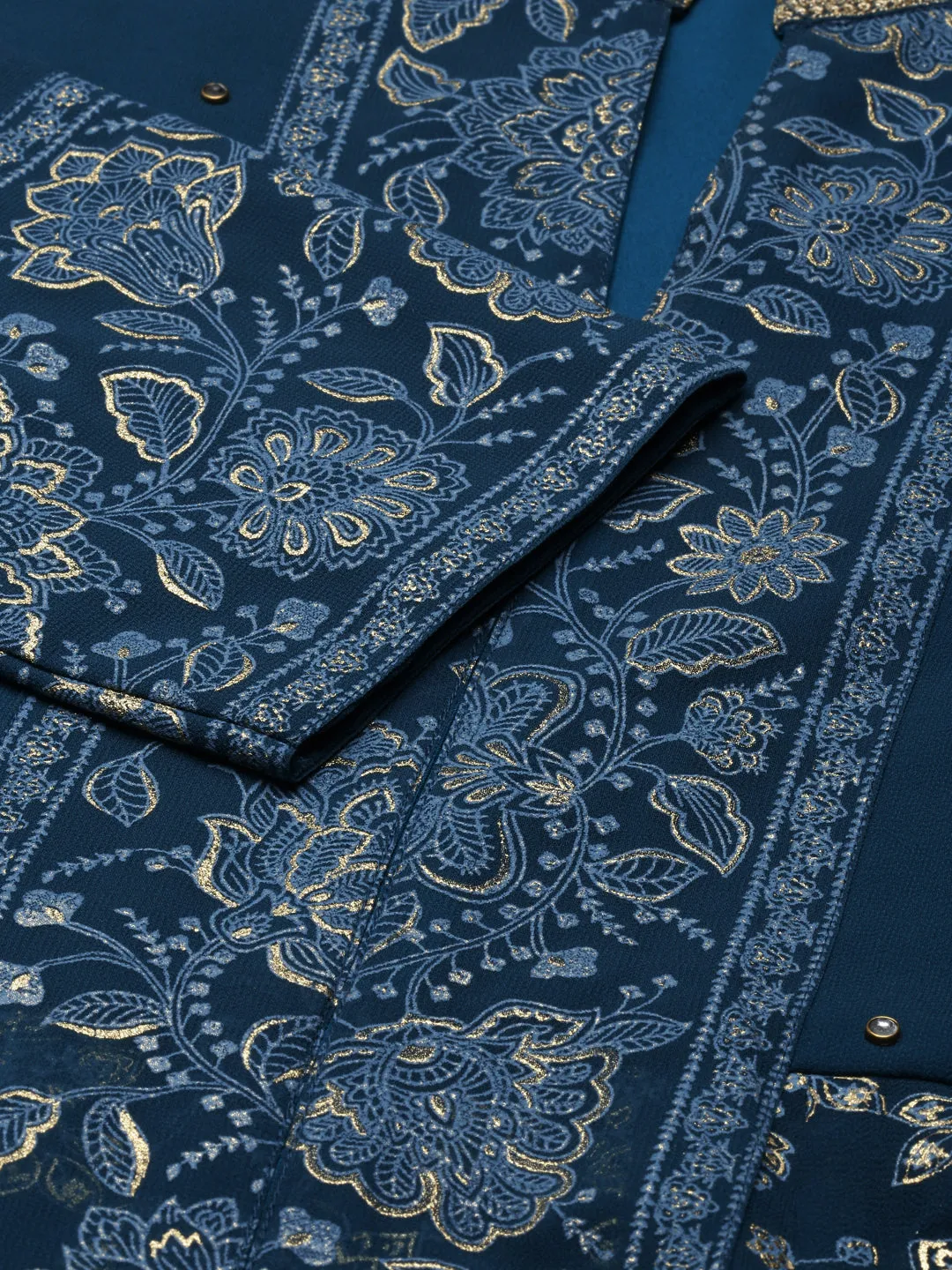 Teal Brocade Gathered Kurta Set