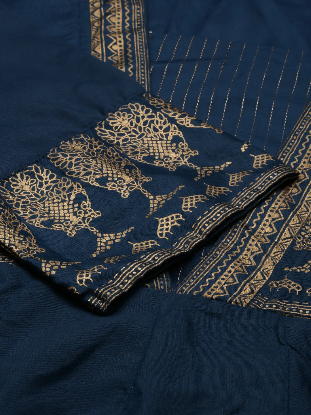 Teal Printed Shantoon Kalidar Kurta