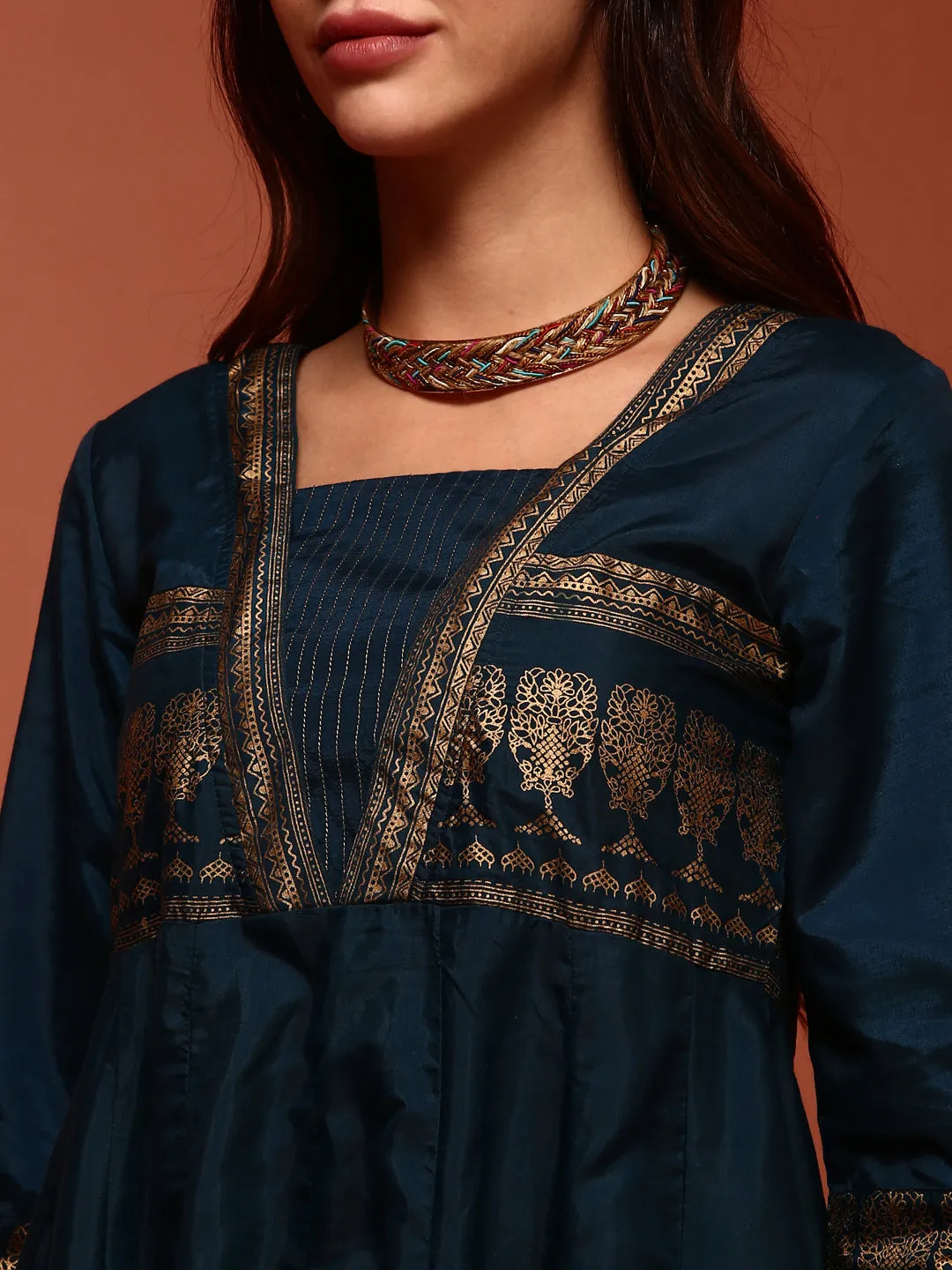 Teal Printed Shantoon Kalidar Kurta