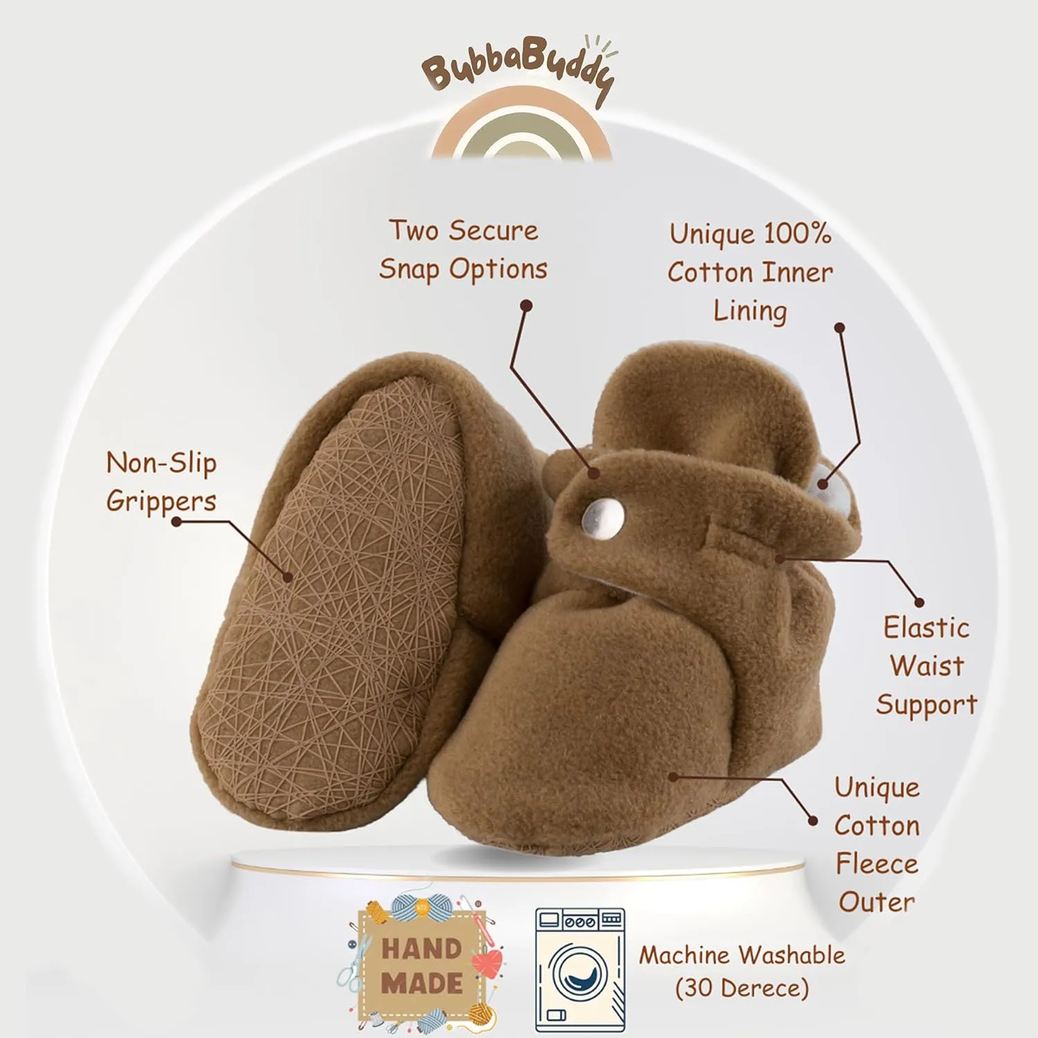Unisex Cozy Fleece Baby Booties Cotton | Soft Sole and Non Slip