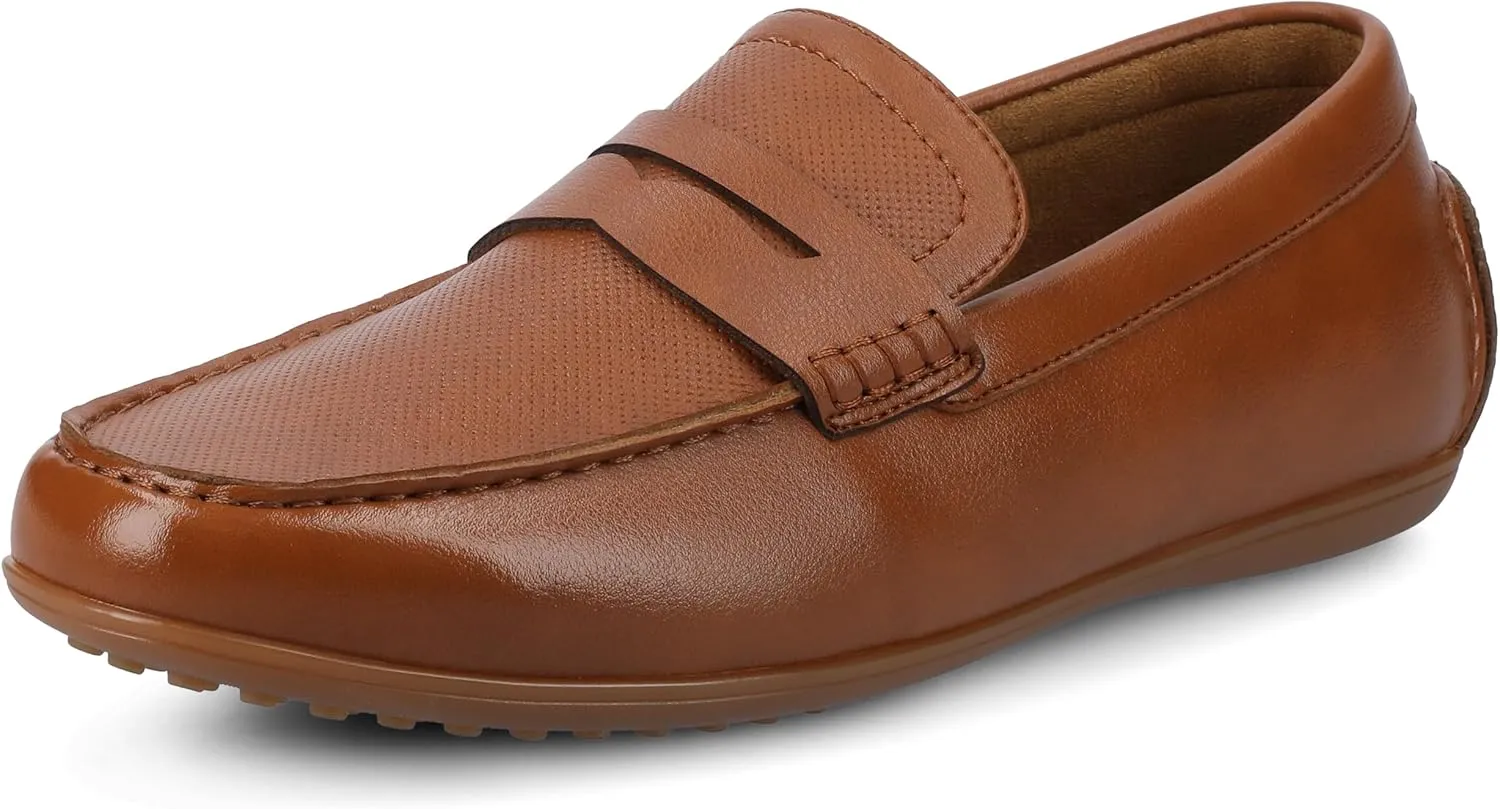 Vance Mens Yates Penny Loafer Casual Driving Shoe Perforated Faux Leather Round-Toe Slip-on 6mm Vance Comfort System Insole Wide Width Tan 12 Wide Mens US
