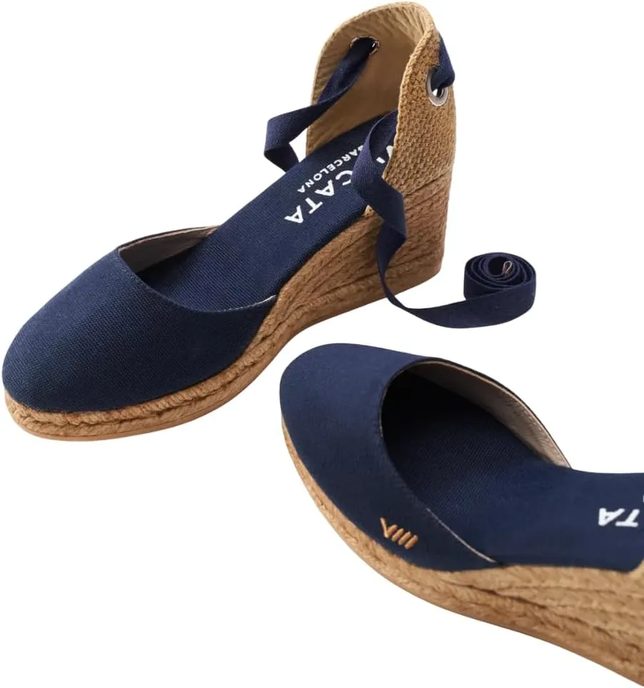 Viscata Sagaro Espadrille Canvas Wedges with Ankle Laces Spain Handmade 2 ½” Heel Women's Sandals with Breathable Organic Cotton Canvas and 100% Natural Jute for all Occasions: Casual, Work, Party