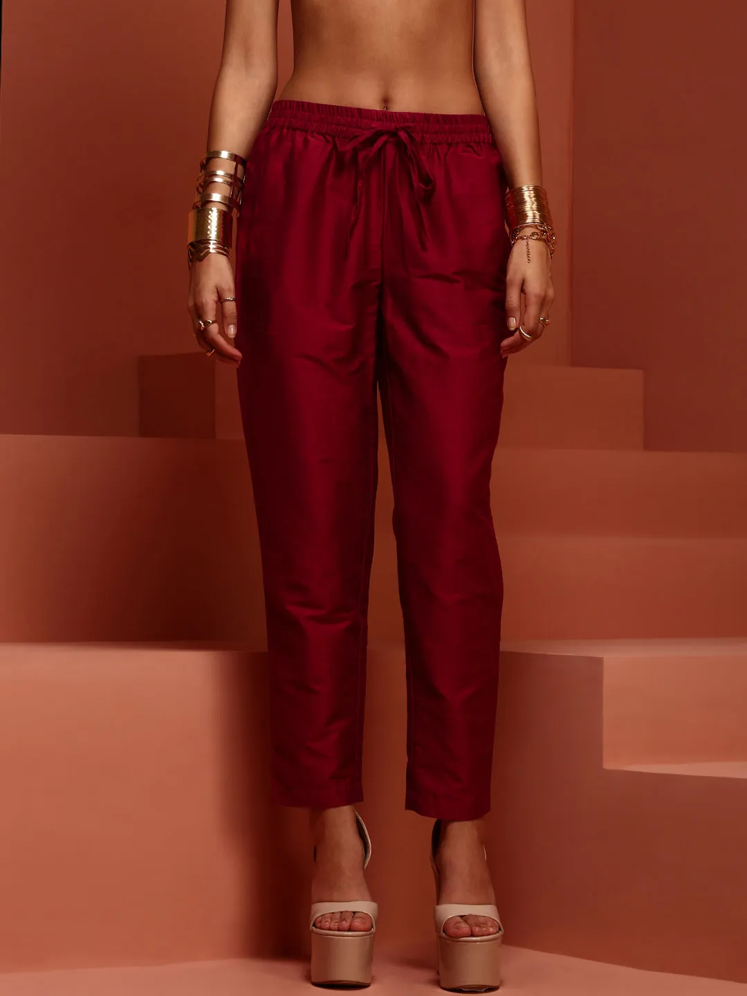 Wine- Coloured Embroidered Kurta Set