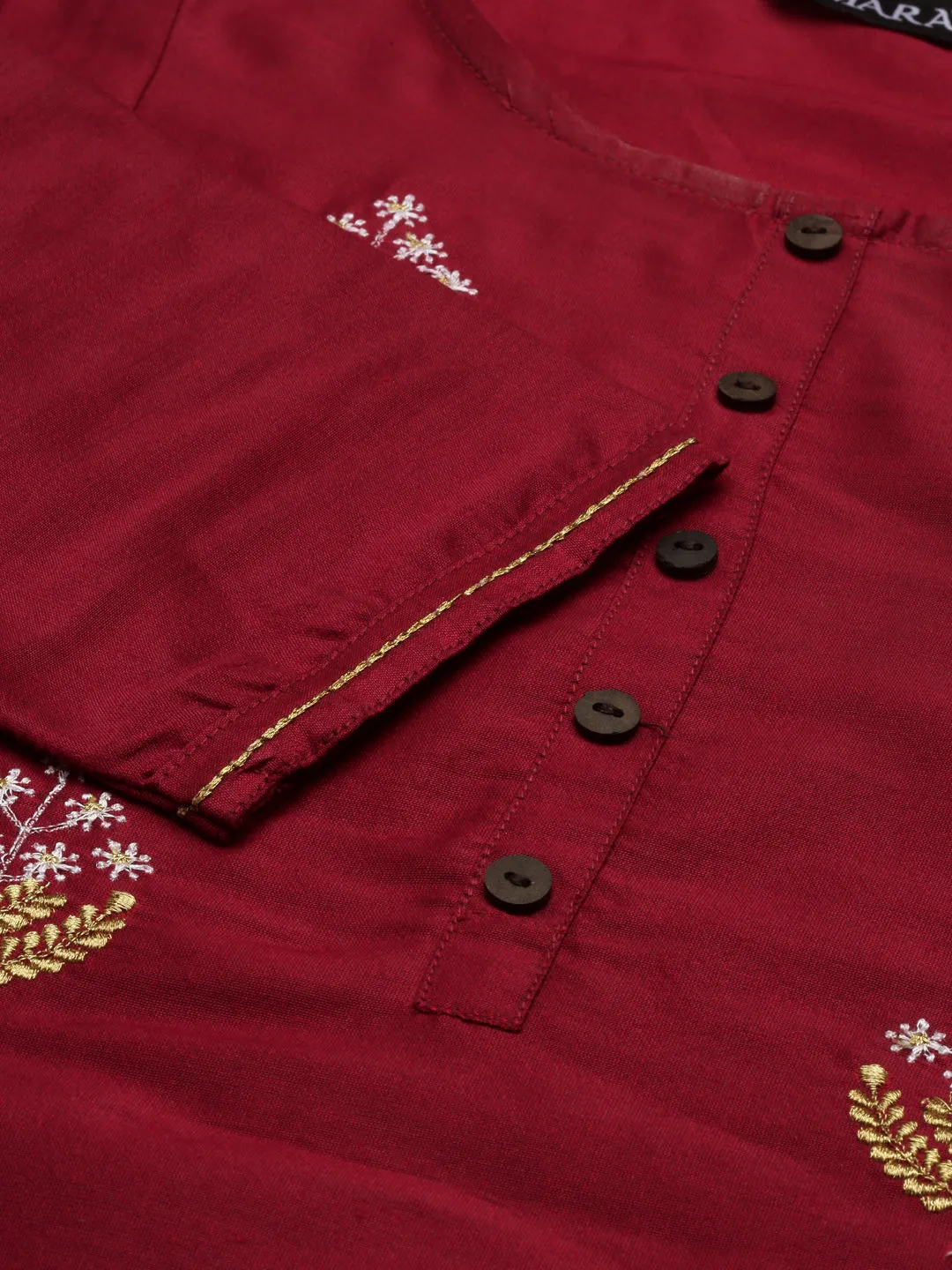 Wine- Coloured Embroidered Kurta Set