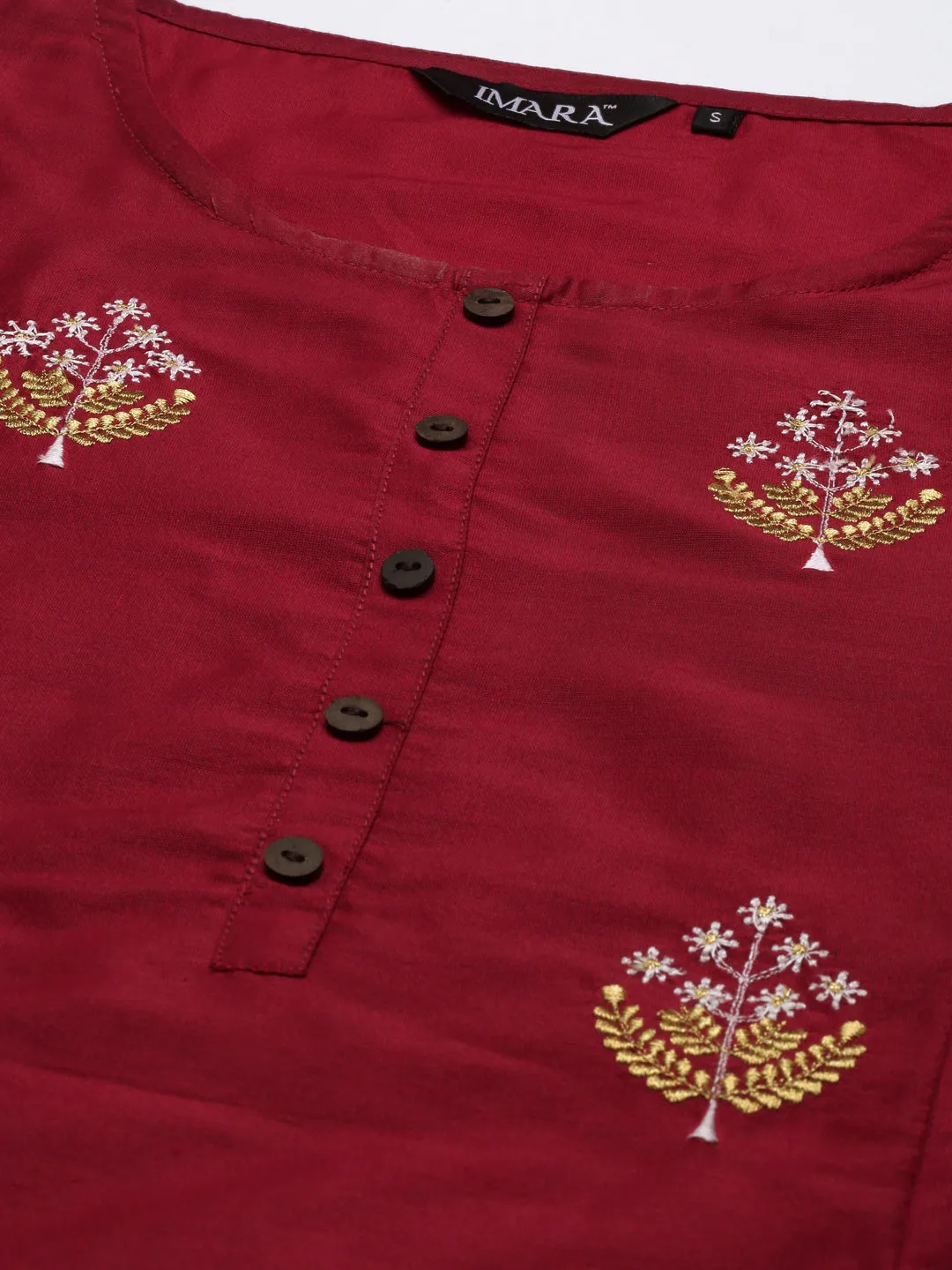 Wine- Coloured Embroidered Kurta Set
