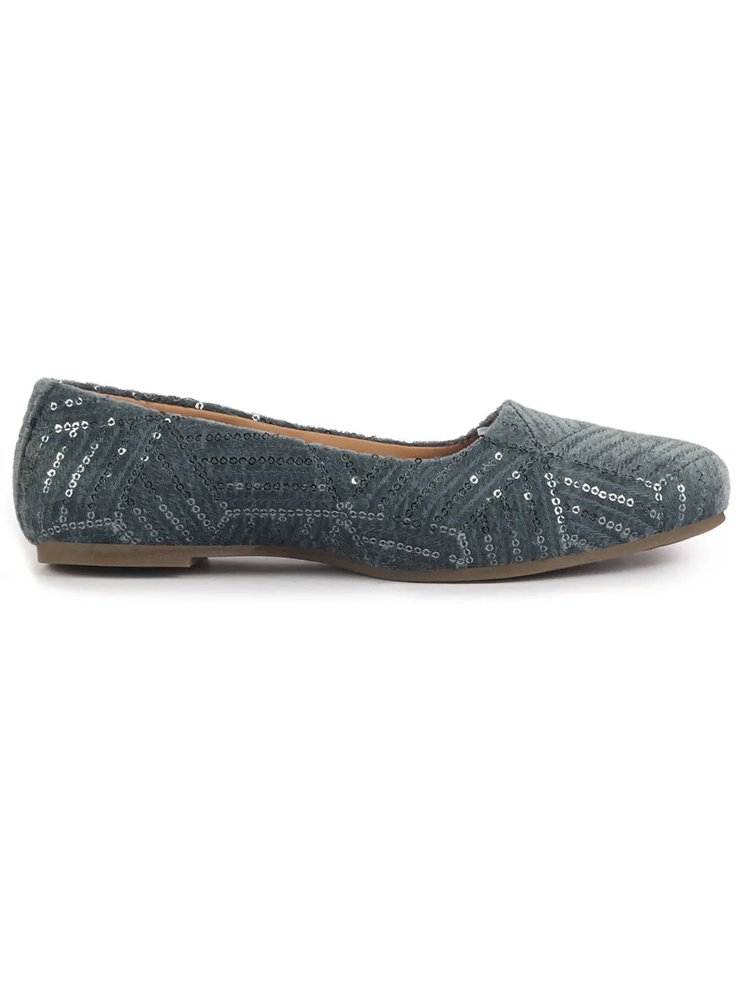 Women Blue Ethnic Silk Embroidery Zardozi Slip On Juttis and Mojaris for Wedding|Festive Slip-On Shoe|Juttis for Anarkali Kurta