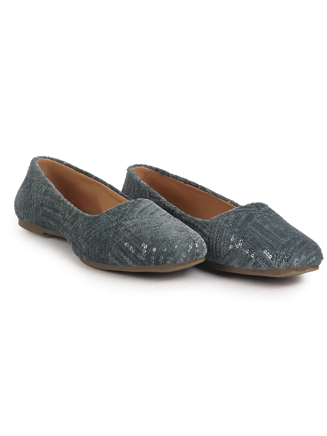 Women Blue Ethnic Silk Embroidery Zardozi Slip On Juttis and Mojaris for Wedding|Festive Slip-On Shoe|Juttis for Anarkali Kurta