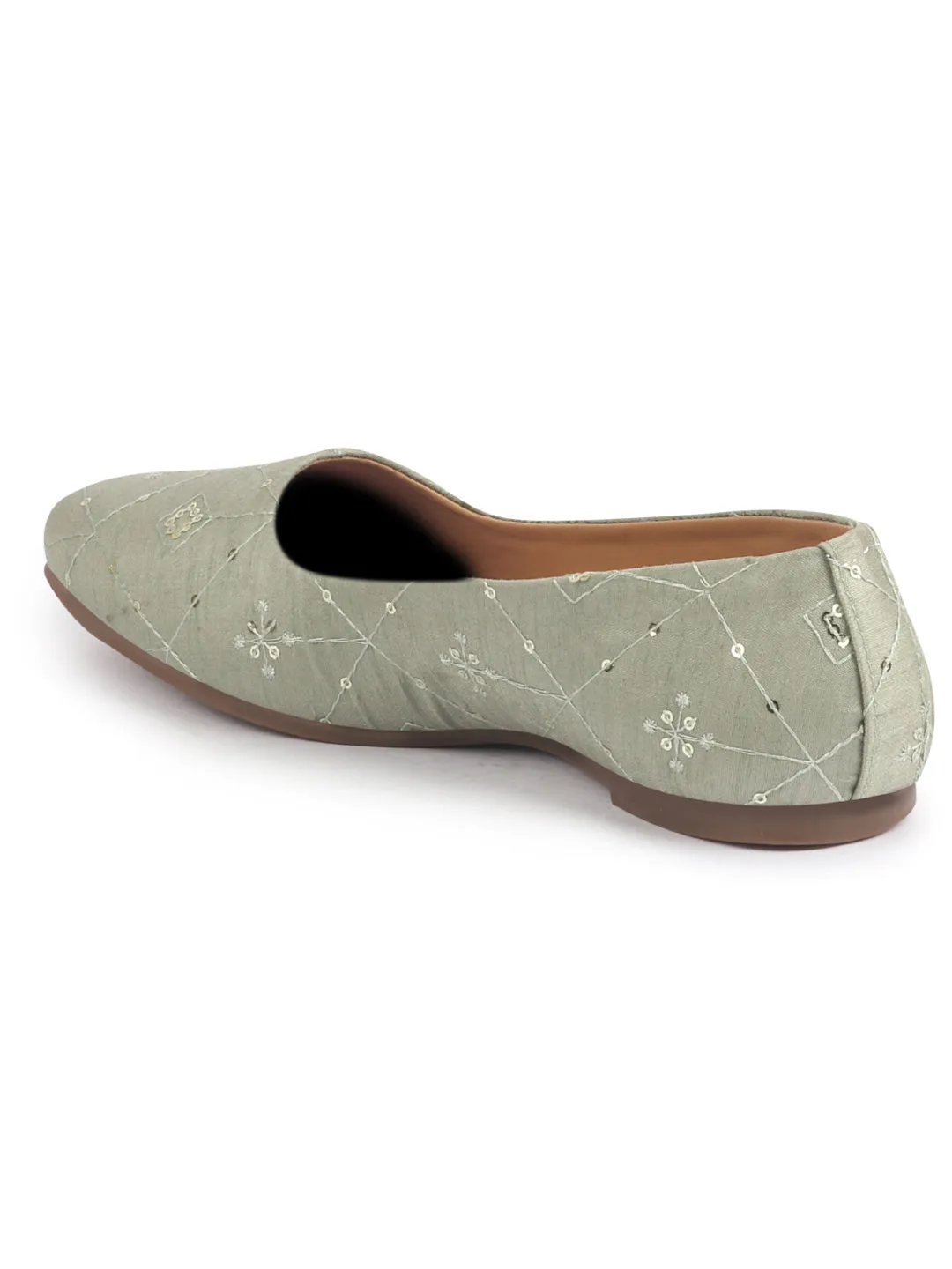 Women Ethnic Embroidered Design Handcrafted Juttis For Mehendi & Haldi|Premium Fabric Wedding Festive Slip ons Mojaris |Soft Cushioned Insole