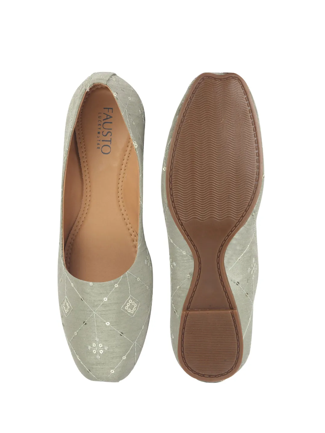 Women Ethnic Embroidered Design Handcrafted Juttis For Mehendi & Haldi|Premium Fabric Wedding Festive Slip ons Mojaris |Soft Cushioned Insole