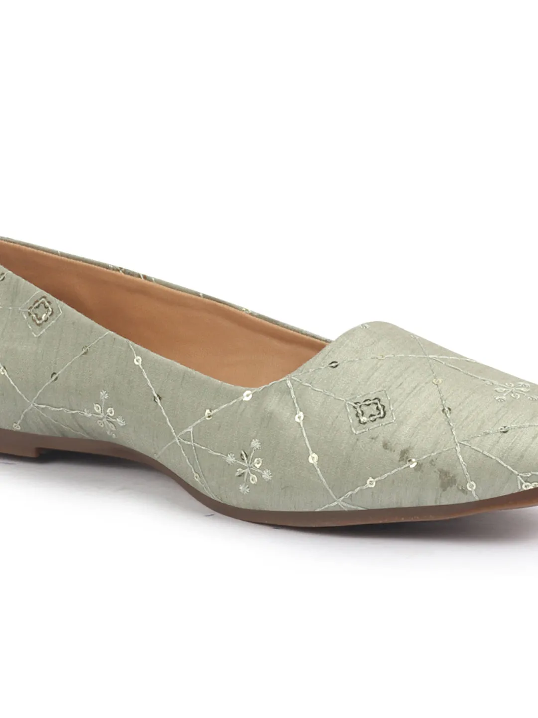 Women Ethnic Embroidered Design Handcrafted Juttis For Mehendi & Haldi|Premium Fabric Wedding Festive Slip ons Mojaris |Soft Cushioned Insole