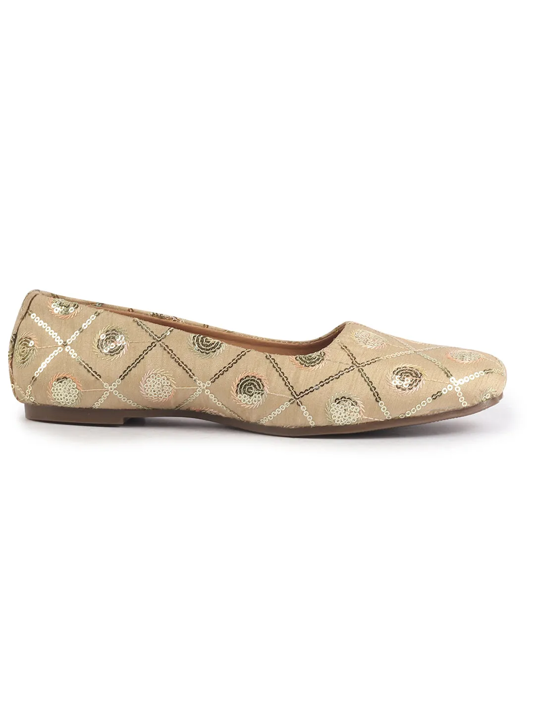Women Golden Ethnic Silk Embroidery Zardozi Slip On Juttis and Mojaris for Wedding|Juttis for Lehanga|Festive Slip-On