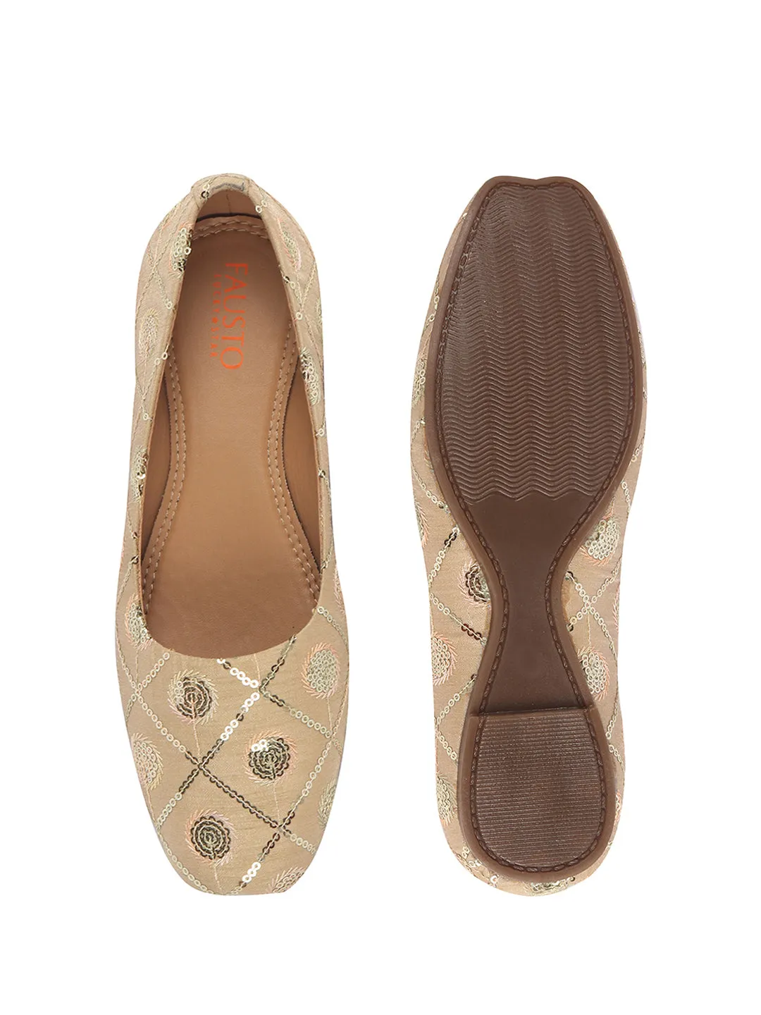 Women Golden Ethnic Silk Embroidery Zardozi Slip On Juttis and Mojaris for Wedding|Juttis for Lehanga|Festive Slip-On