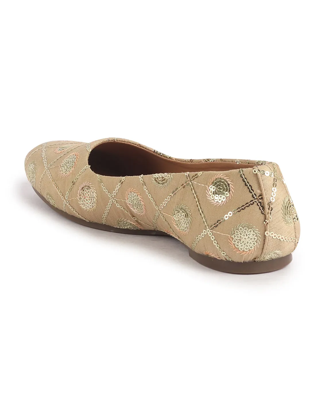 Women Golden Ethnic Silk Embroidery Zardozi Slip On Juttis and Mojaris for Wedding|Juttis for Lehanga|Festive Slip-On