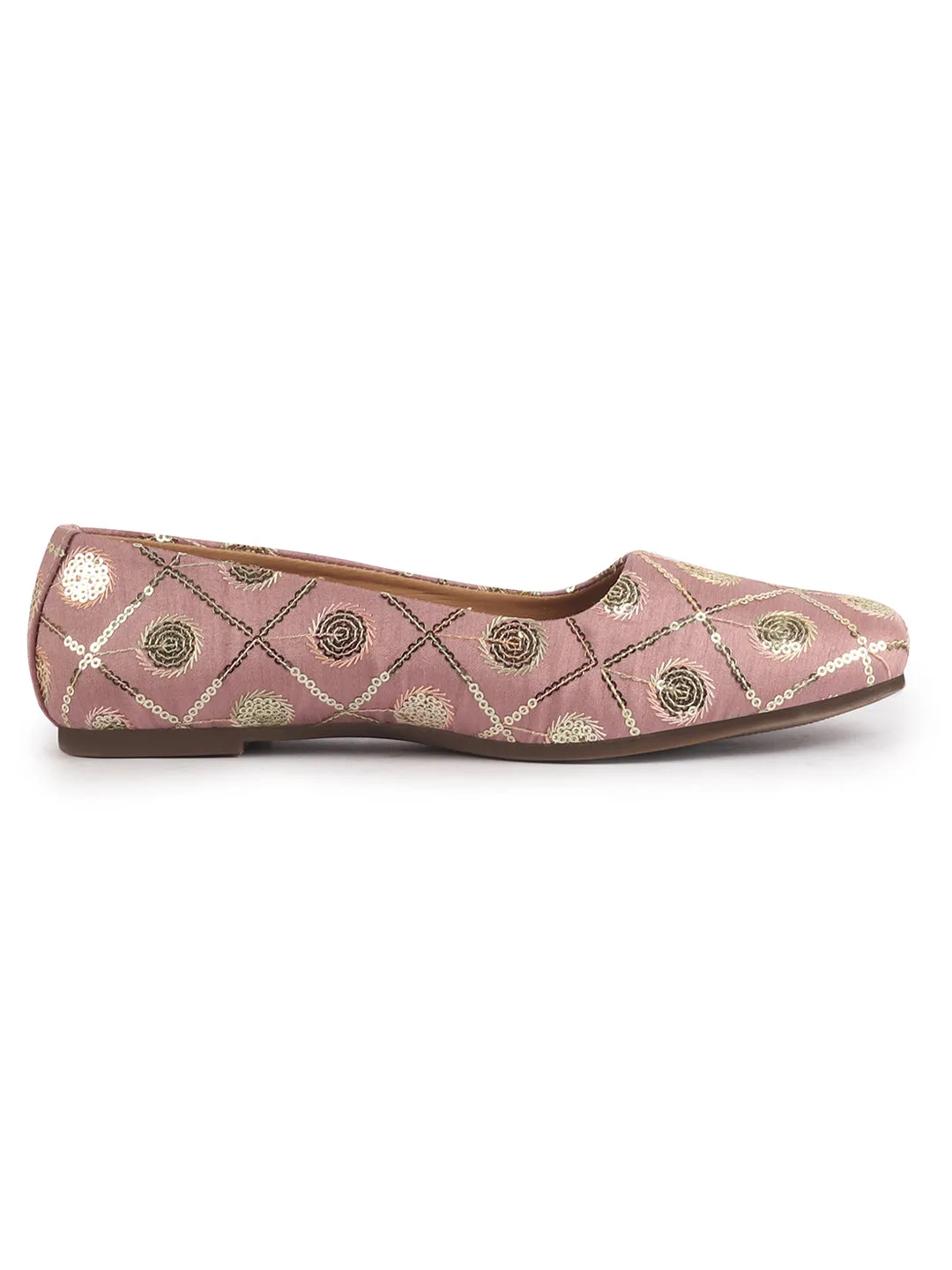 Women Pink Ethnic Silk Embroidery Zardozi Slip On Juttis and Mojaris for Wedding|Juttis for Lehanga|Festive Slip-On