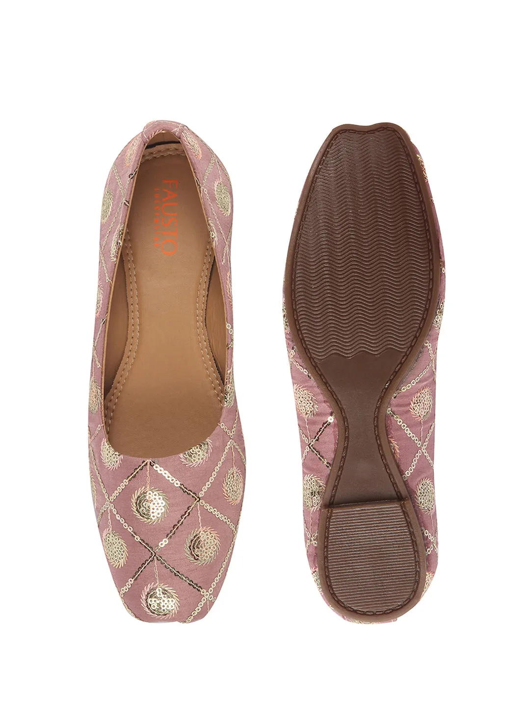 Women Pink Ethnic Silk Embroidery Zardozi Slip On Juttis and Mojaris for Wedding|Juttis for Lehanga|Festive Slip-On