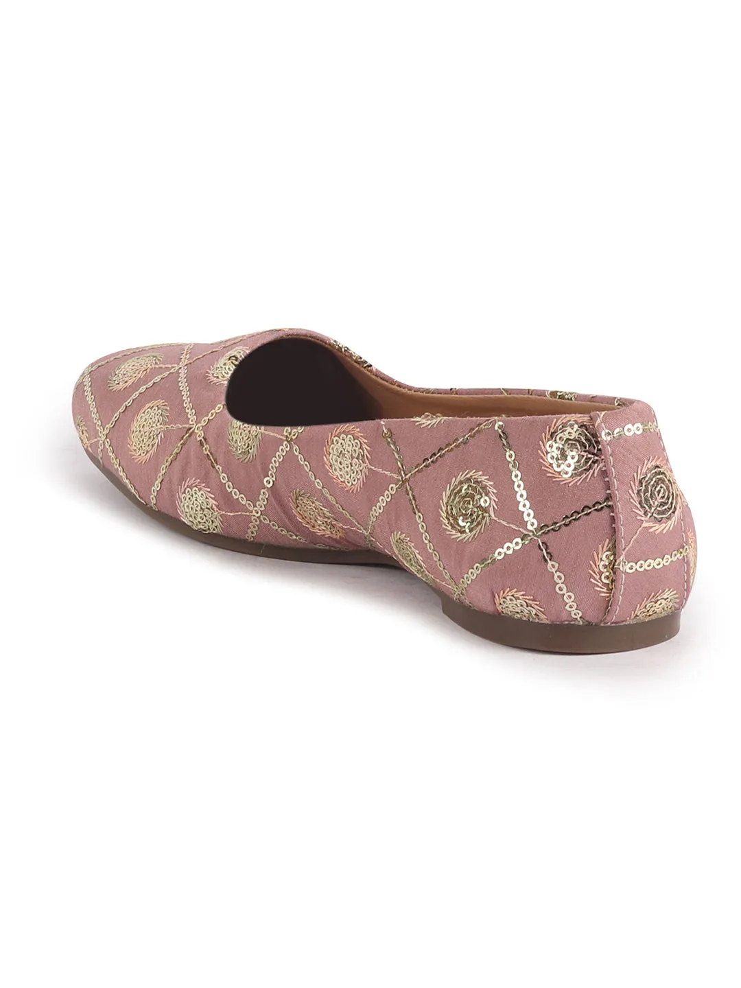 Women Pink Ethnic Silk Embroidery Zardozi Slip On Juttis and Mojaris for Wedding|Juttis for Lehanga|Festive Slip-On