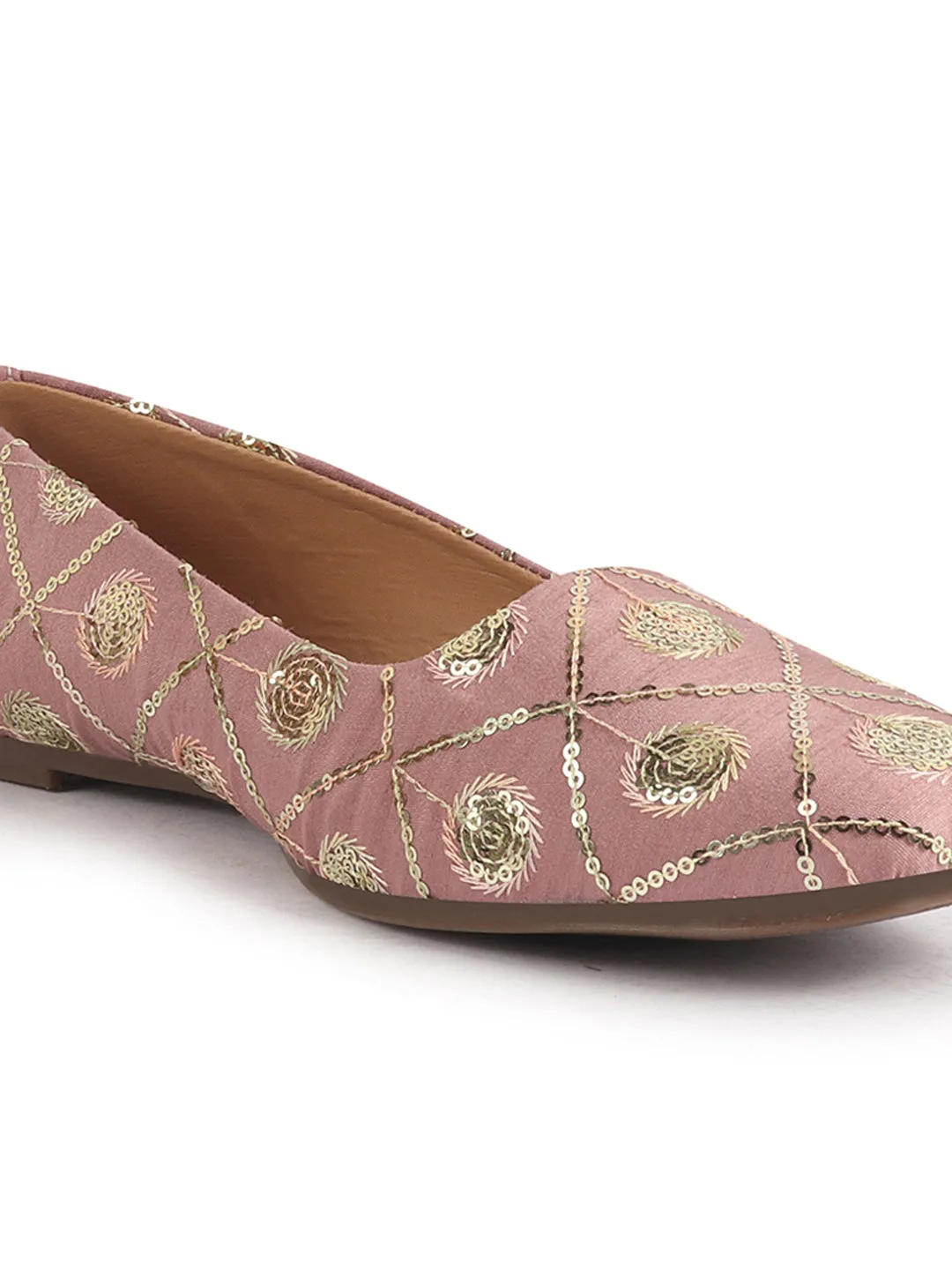 Women Pink Ethnic Silk Embroidery Zardozi Slip On Juttis and Mojaris for Wedding|Juttis for Lehanga|Festive Slip-On