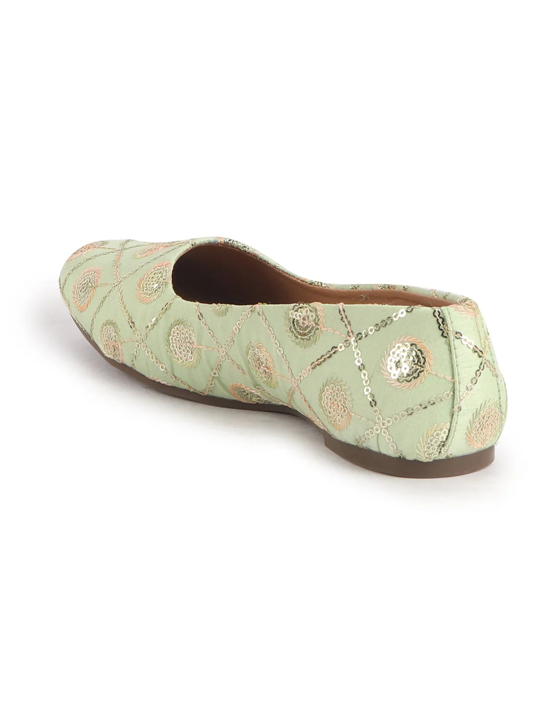 Women Pista Green Ethnic Silk Embroidery Zardozi Slip On Juttis and Mojaris for Wedding|Juttis for Lehanga|Festive Slip-On