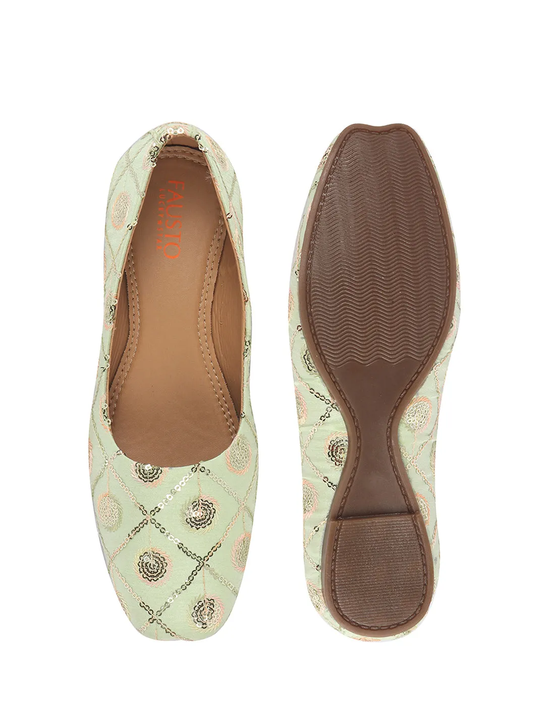 Women Pista Green Ethnic Silk Embroidery Zardozi Slip On Juttis and Mojaris for Wedding|Juttis for Lehanga|Festive Slip-On