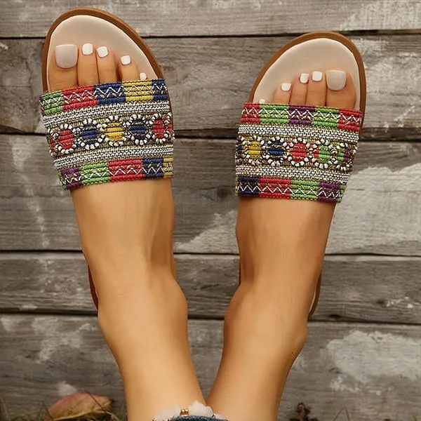 Women's Elegant Pearl Ethnic Style Flat Slippers 35635342S