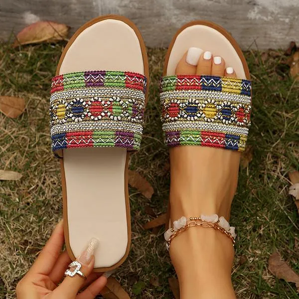 Women's Elegant Pearl Ethnic Style Flat Slippers 35635342S