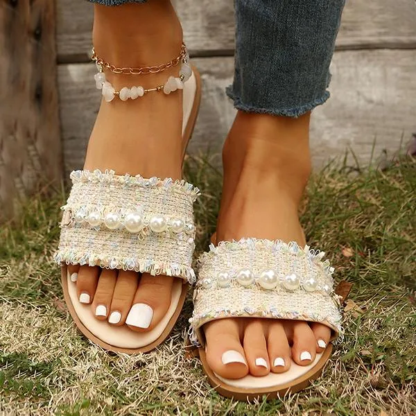 Women's Elegant Pearl Ethnic Style Flat Slippers 35635342S