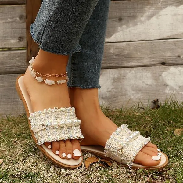 Women's Elegant Pearl Ethnic Style Flat Slippers 35635342S