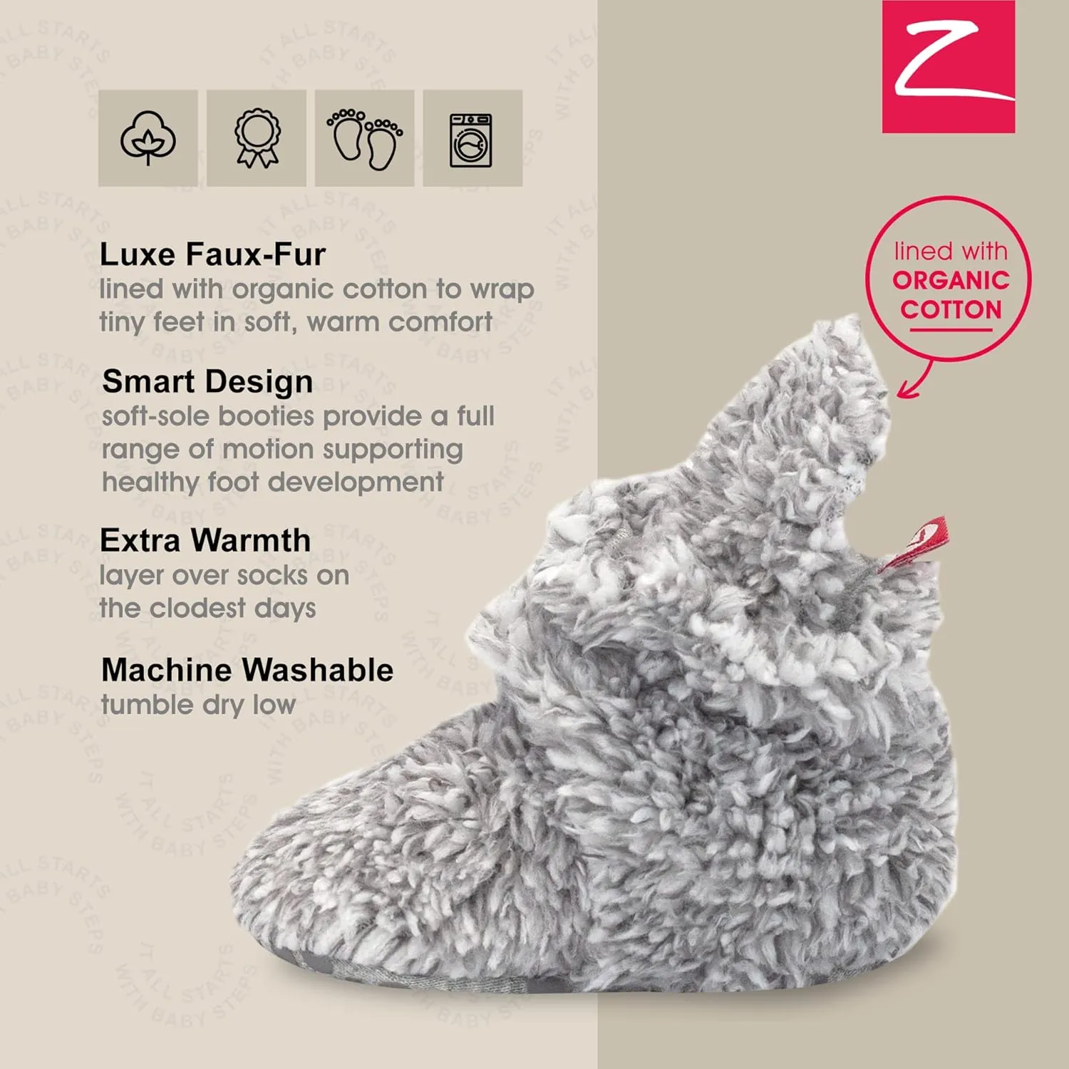 Zutano Unisex Furry Baby Booties with Grippers, Organic Cotton Lining, Baby Registry Must Haves