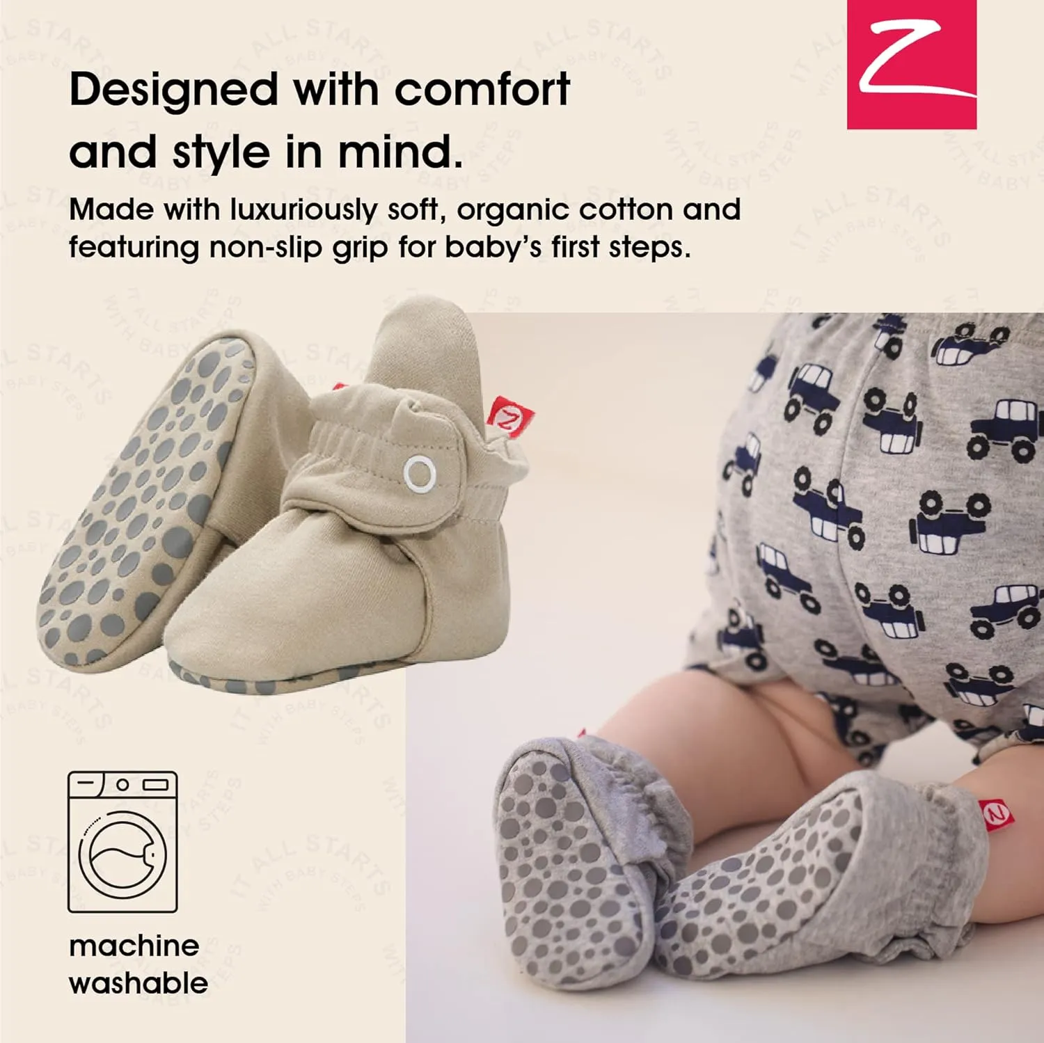 Zutano Unisex Organic Cotton Baby Booties With Gripper Soles