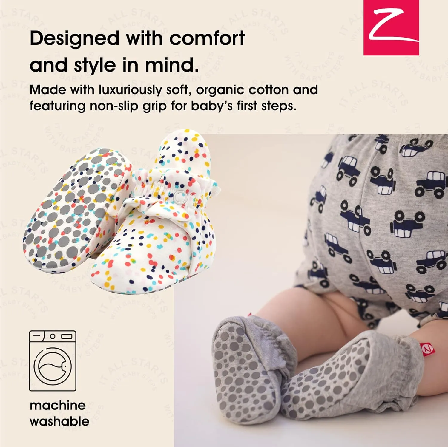 Zutano Unisex Organic Cotton Baby Booties With Gripper Soles
