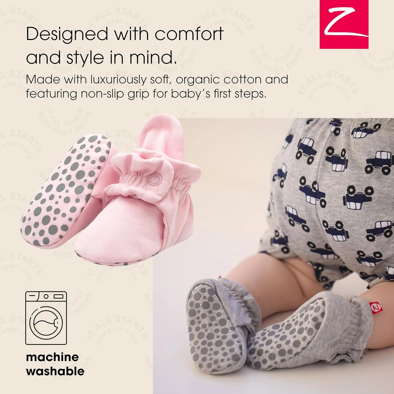Zutano Unisex Organic Cotton Baby Booties With Gripper Soles